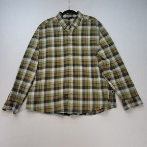 Eddie Bauer Button Down Shirt Mens 2XL Green Plaid Cotton Long Sleeve